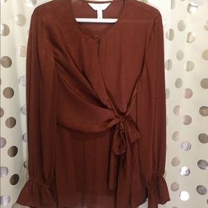 Gorgeous rust coloured blouse. Ties. Cute sleeves